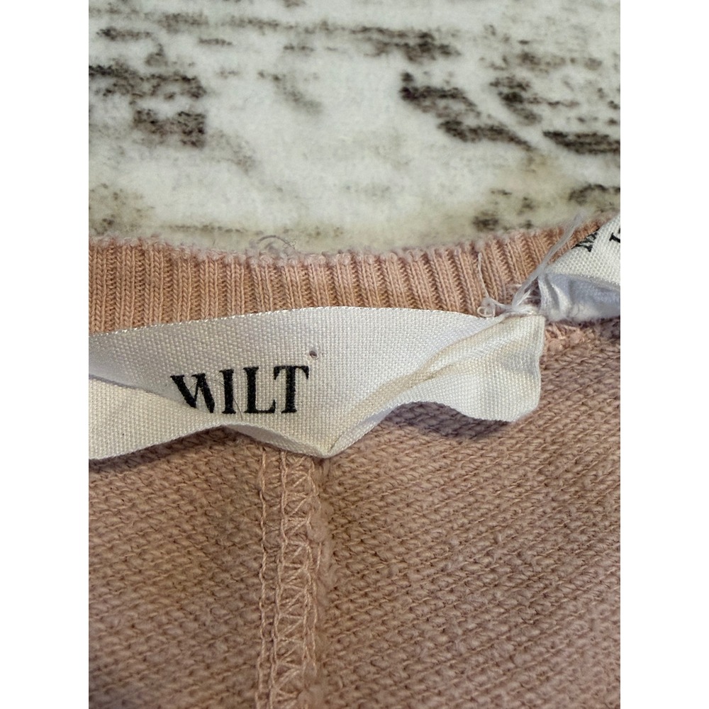 Wilt Womens M Pink Striped Asymmetrical Hem Long Sleeve Sweatshirt Made in USA - Picture 4 of 7